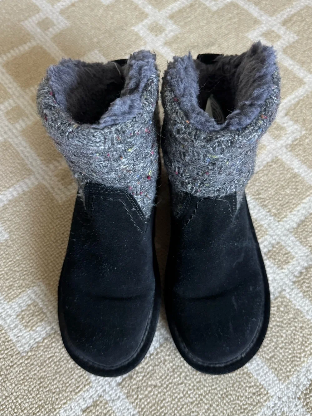 BEARPAW Virginia Suede Knit Shearling Winter Boots Black Size 6